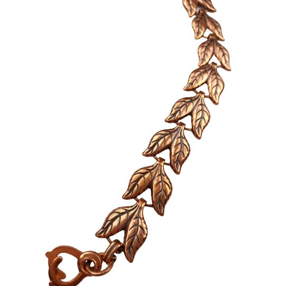 Vintage Bracelet Copper Double Leaf Link Leaves Botanical Fall Vine Sister Clasp - Picture 3 of 6